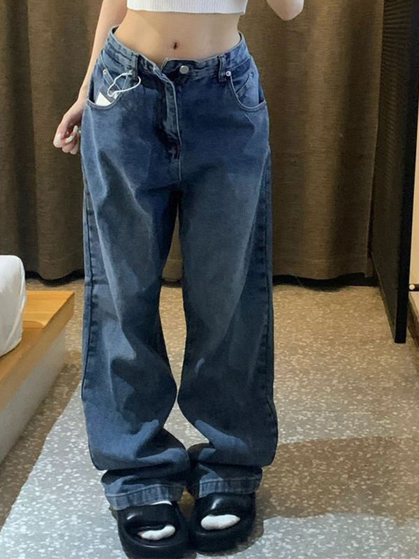 Blue Vintage Straight Boyfriend Jeans