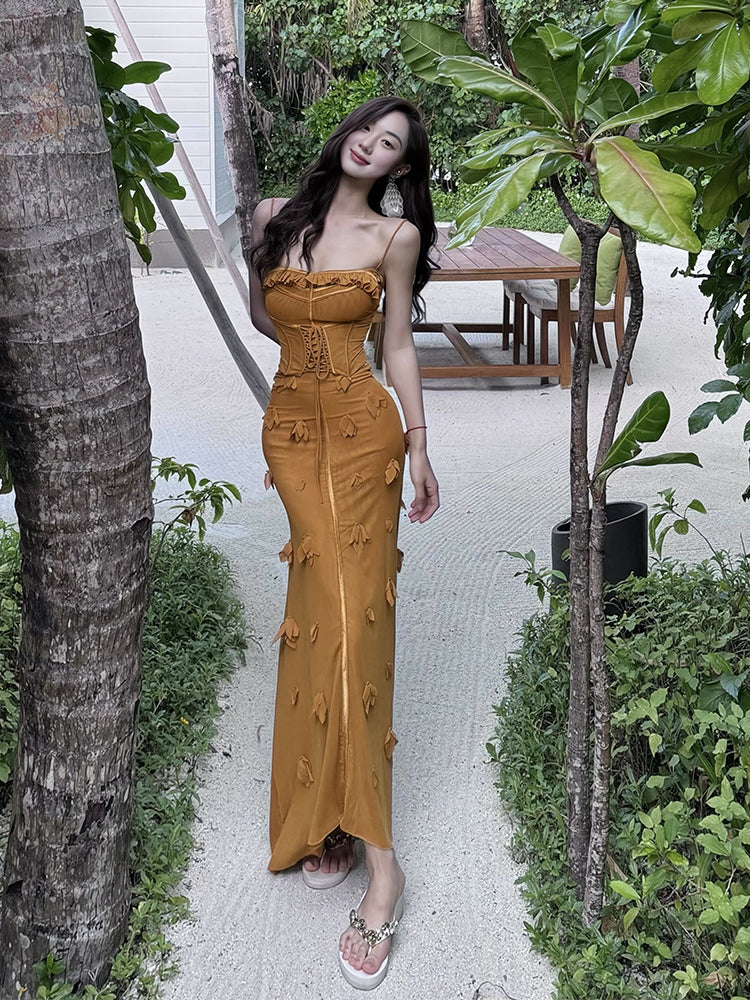 Yellow Floral Tie-Back Maxi Dress