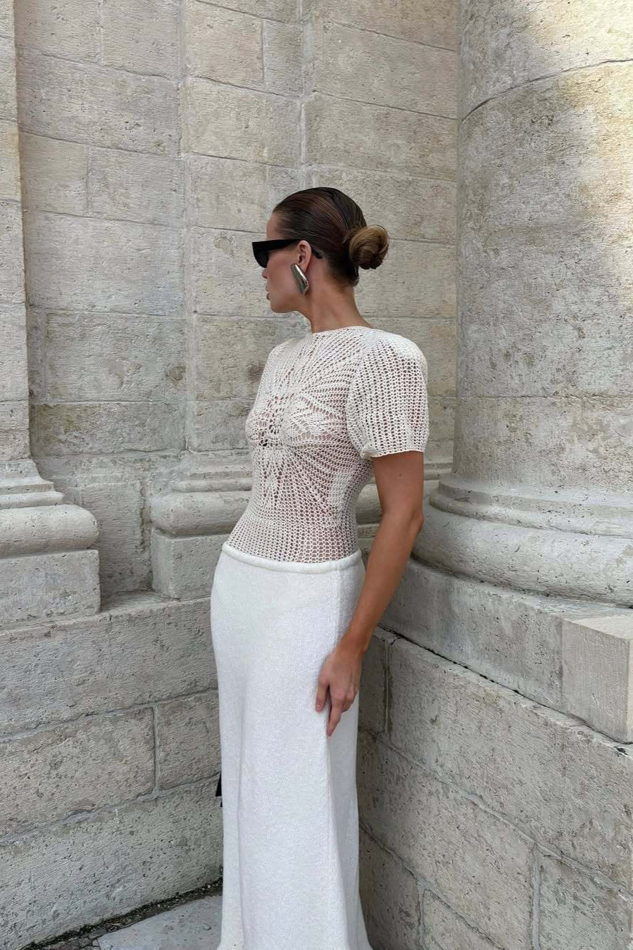 White Hollow Out Patchwork Maxi Dress