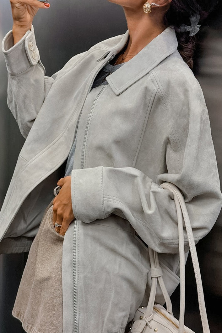 Suede Vintage Gray Long Sleeve Jacket