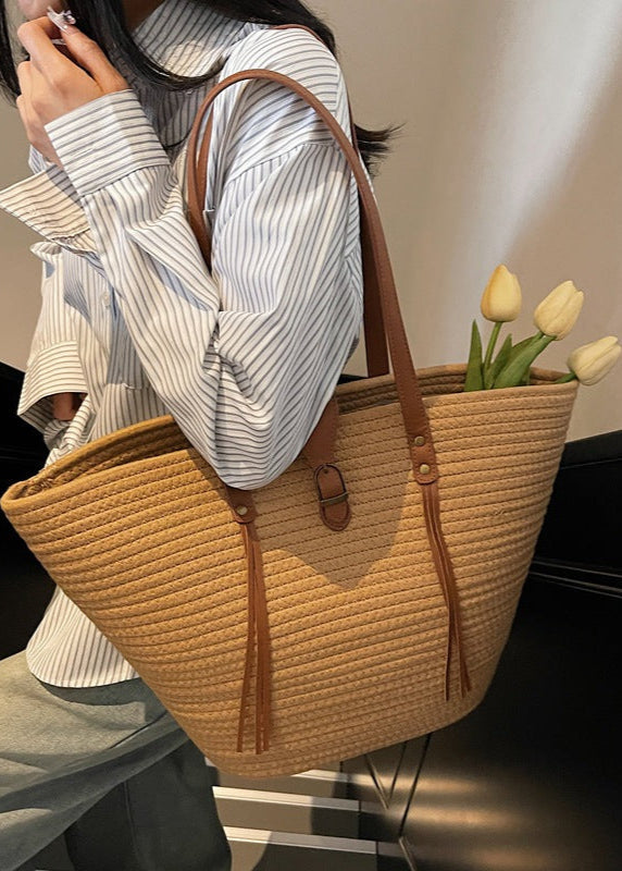 Mira - Oversized Braided Tote Bag with Buckle Accent