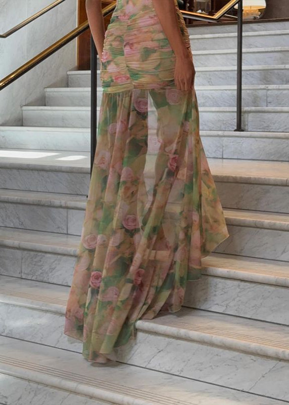 Watercolor Whisper - Floral Mesh Maxi Dress