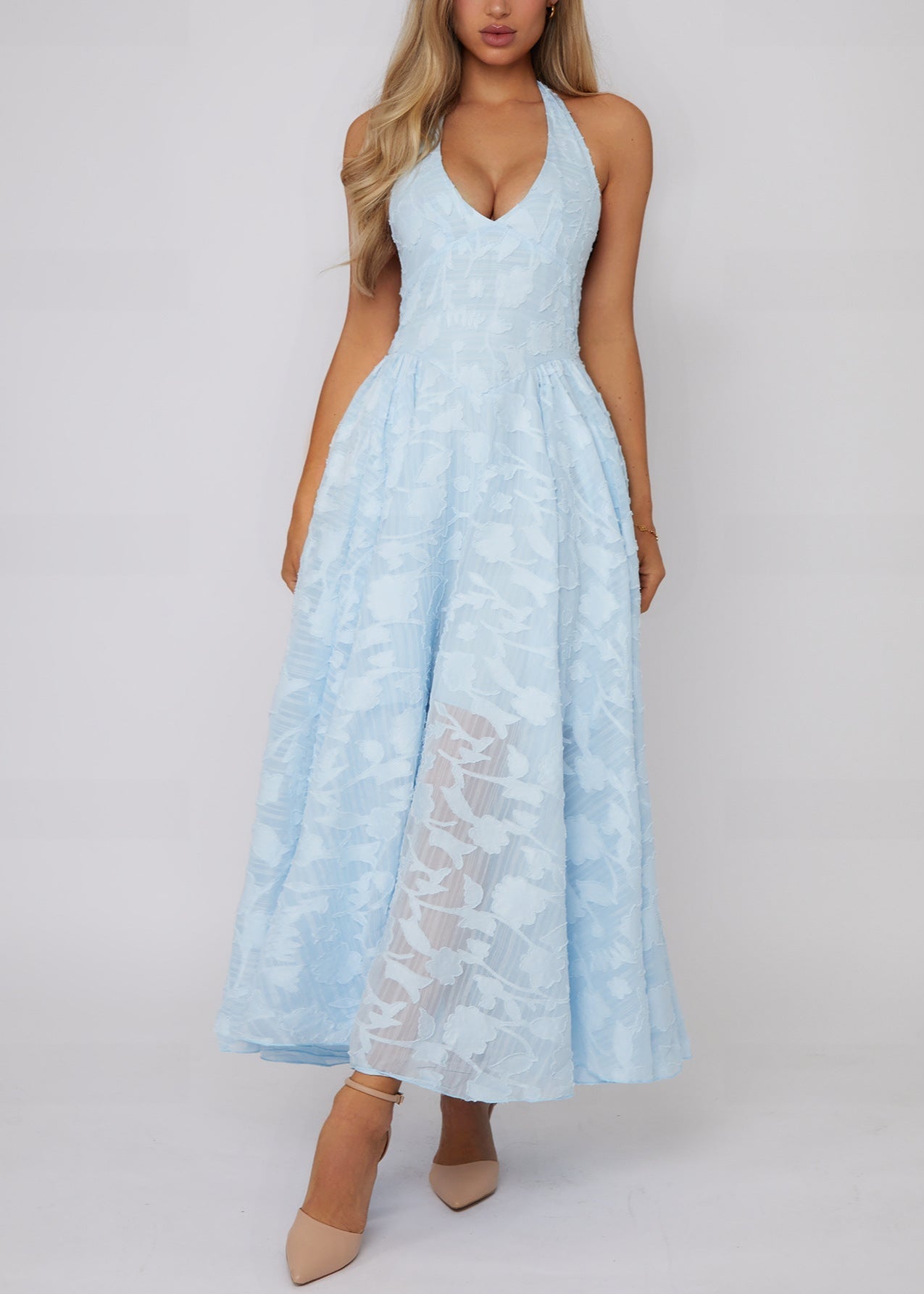 Celeste - Halter Lace Maxi Dress