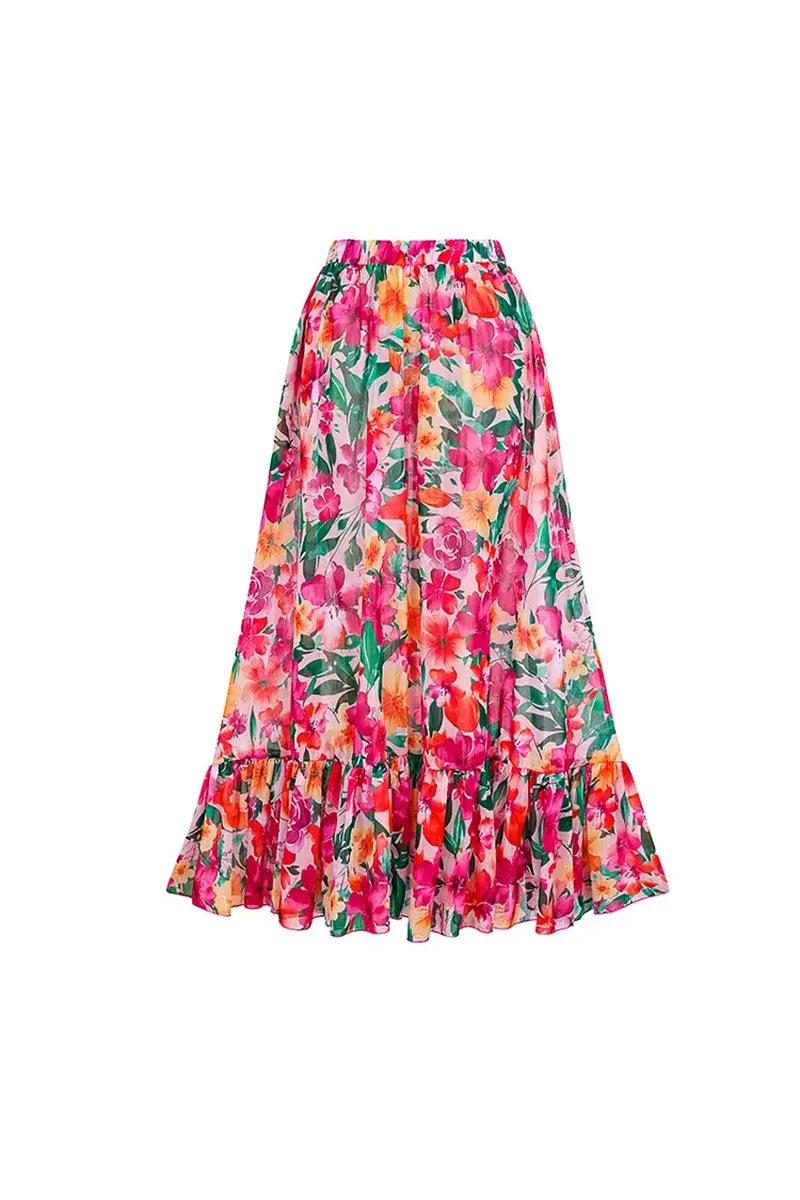 Floral Backless Swimsuit Beach Vacation Set