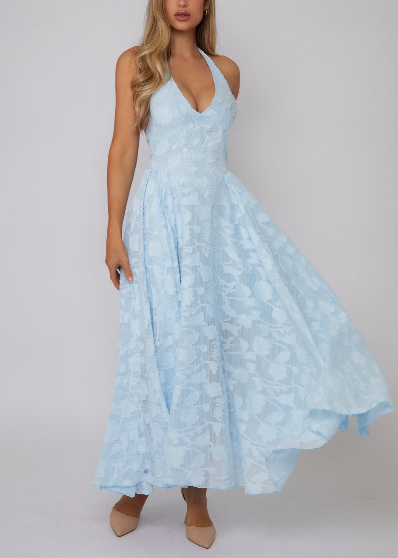 Celeste - Halter Lace Maxi Dress