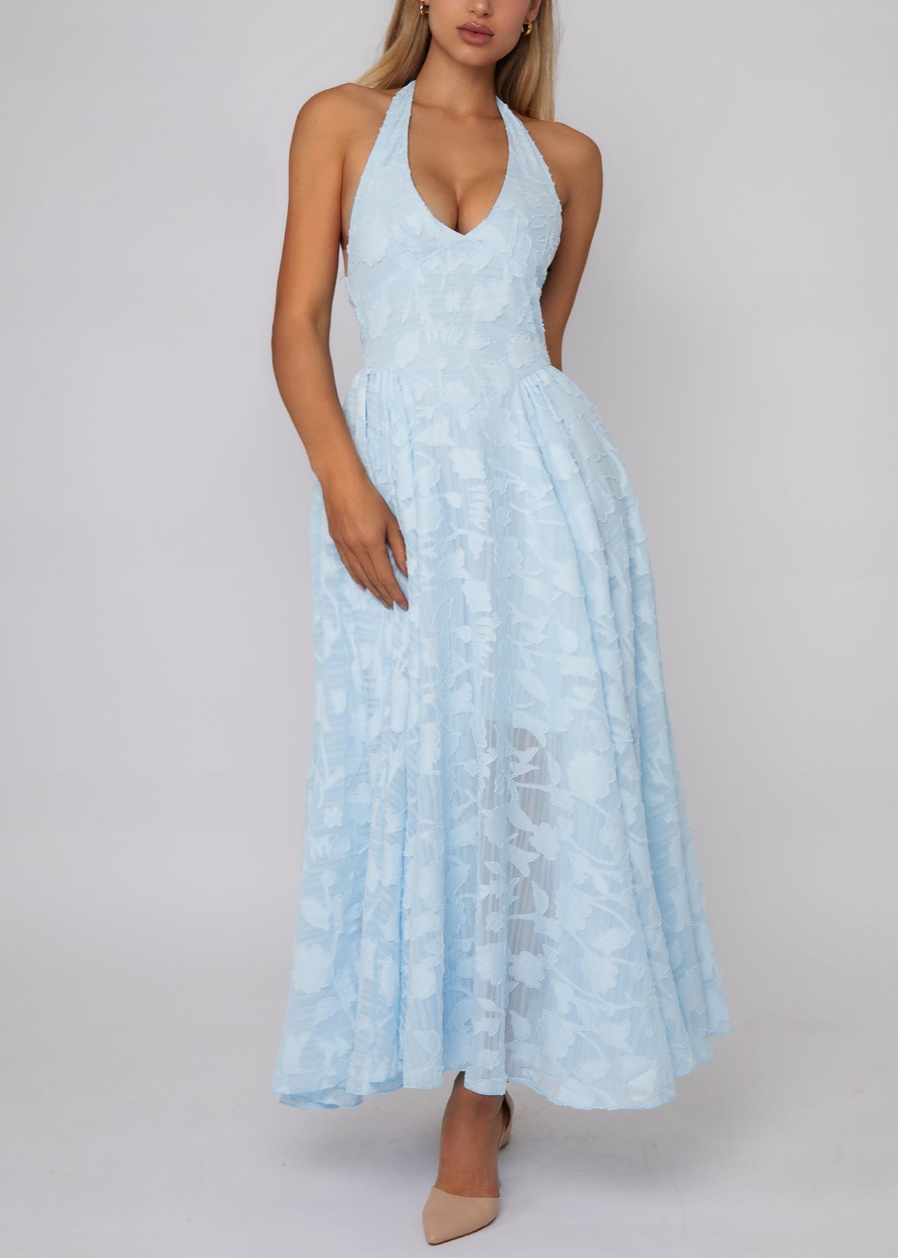 Celeste - Halter Lace Maxi Dress