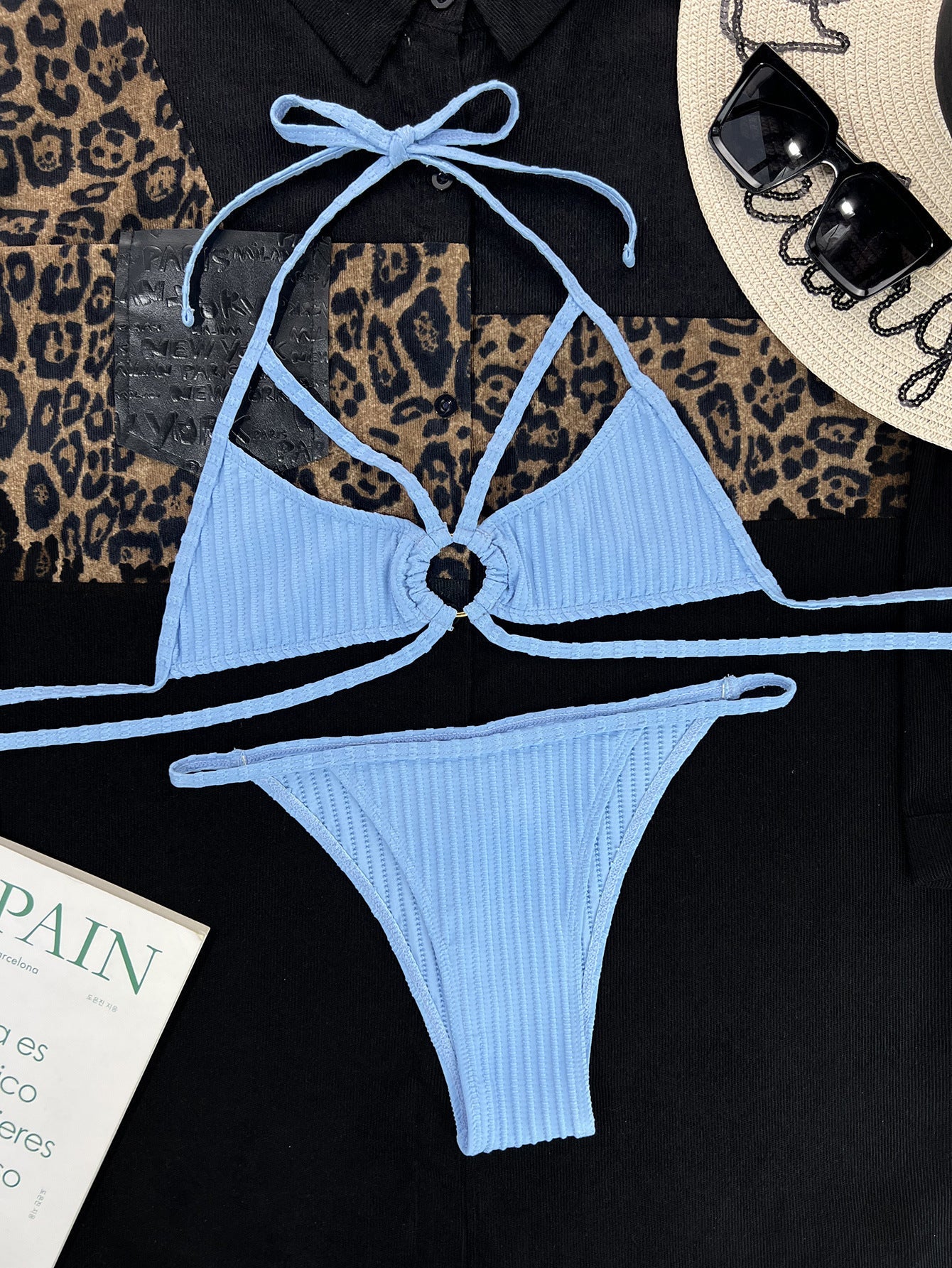 Azure Ribbed Two-Piece Swimsuit