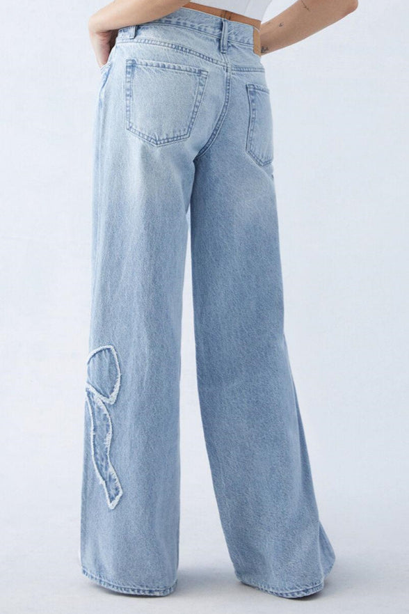 Embroidered Butterfly Raw Hem Jean
