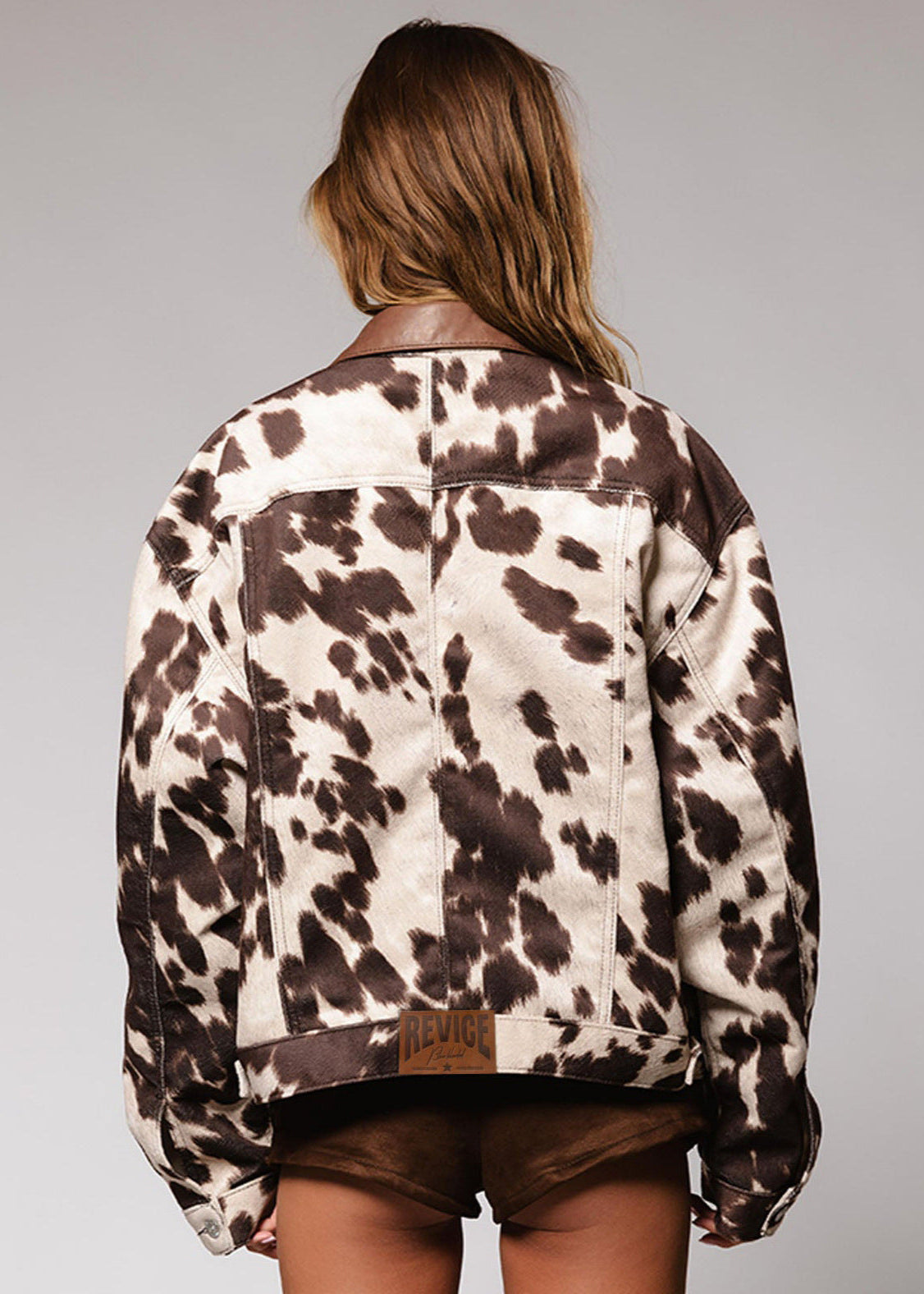 Sierra - Cow Print Oversized Denim Jacket