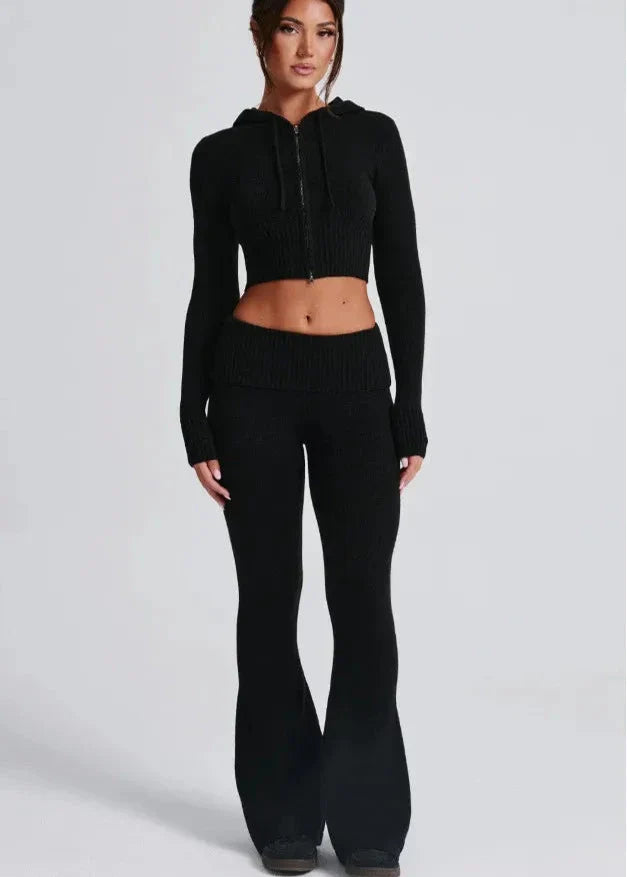 Bliss Knit - Fitted Hoodie and Flare Pants Set