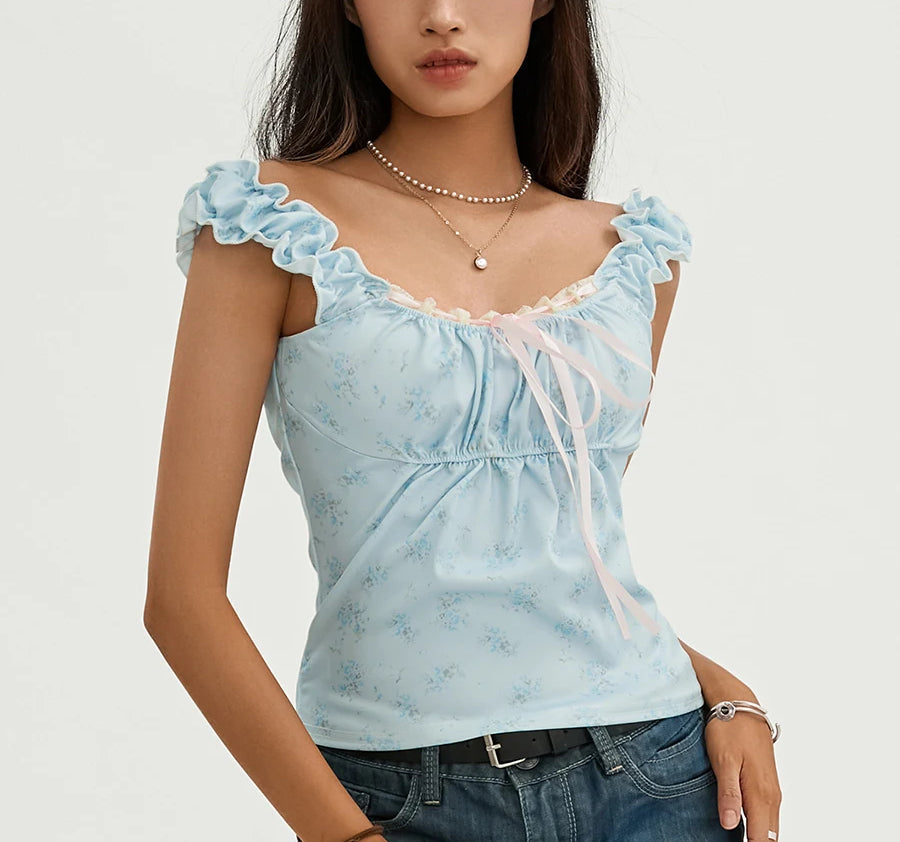 Floral Lace Patchwork Sleeveless Slim Fit Club Crop Vest