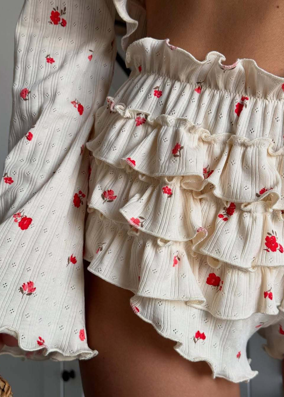 Floral Whirl - Ruffle Two-Piece Set with Tie Front Crop Top