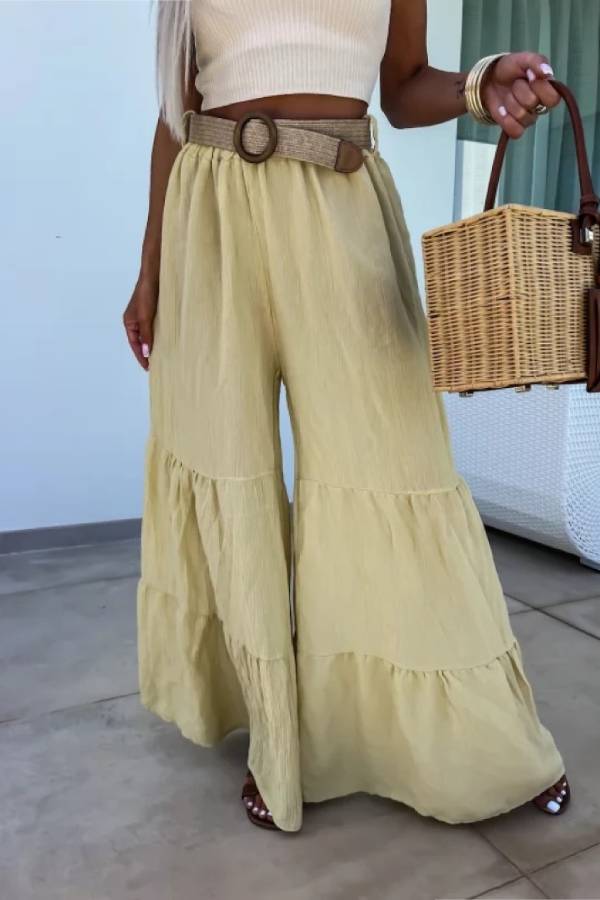 Casual elastic pants high waisted flared pants