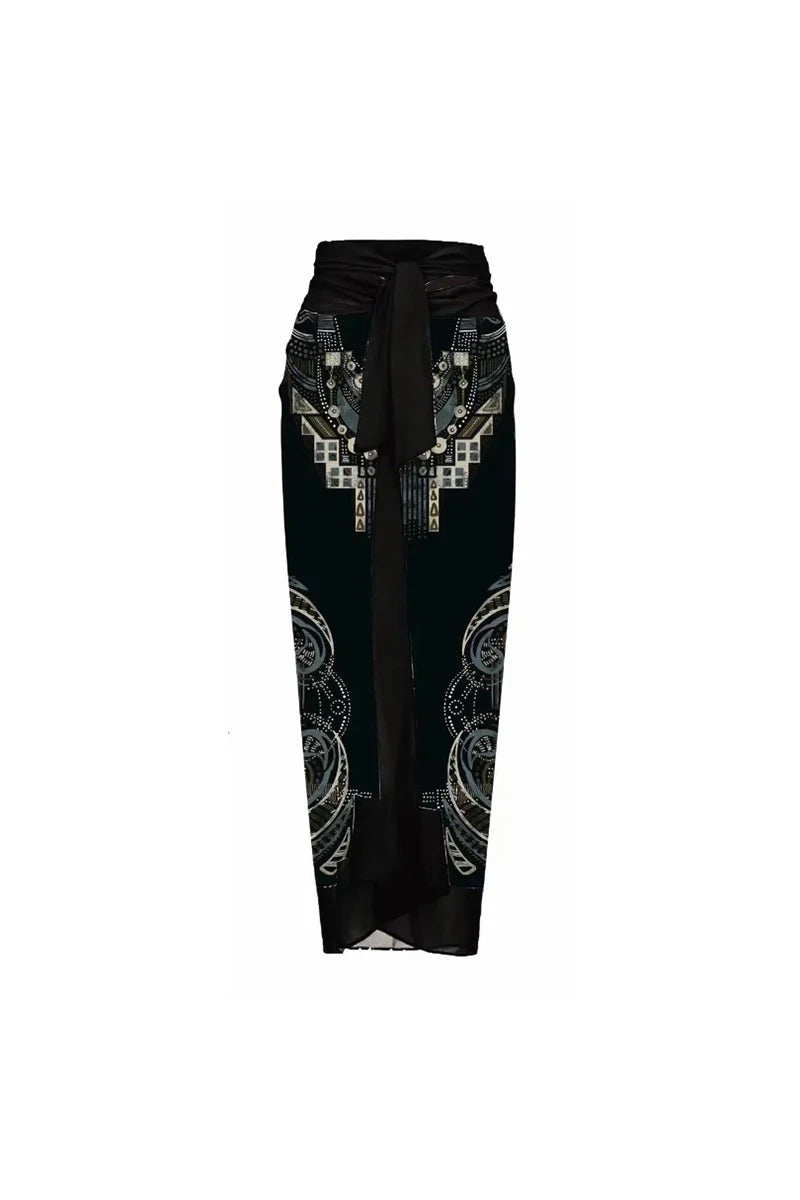 Floral Print One-Piece with 3D Black Flower