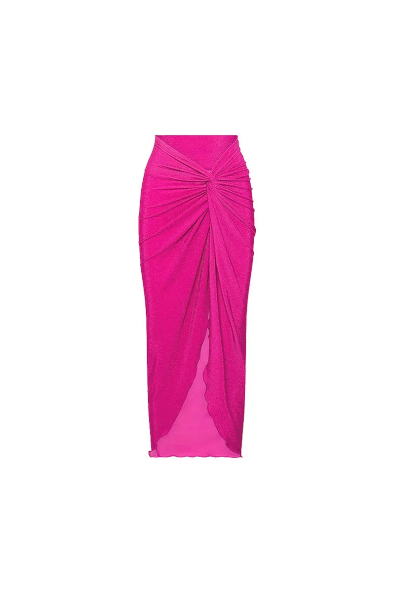 Fluorescent Pink Backless Swimsuit Set