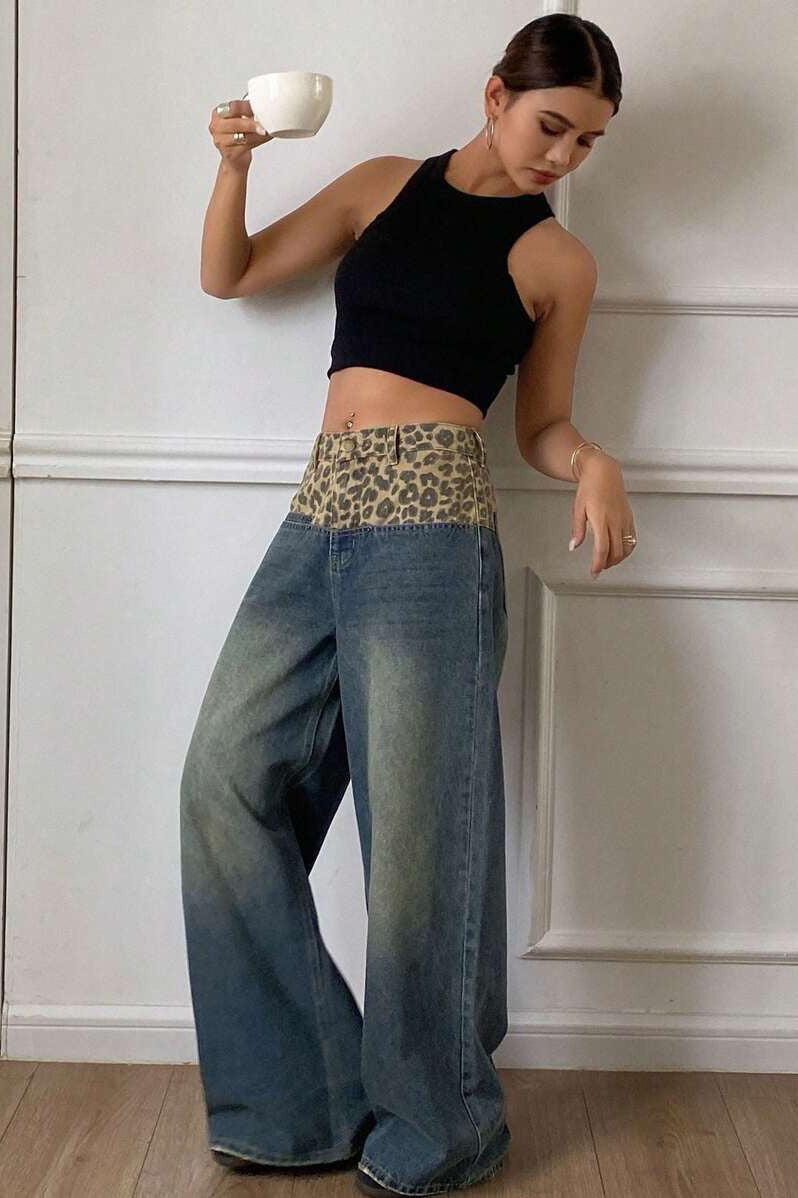 Vintage Leopard Patch Wide Leg Jean