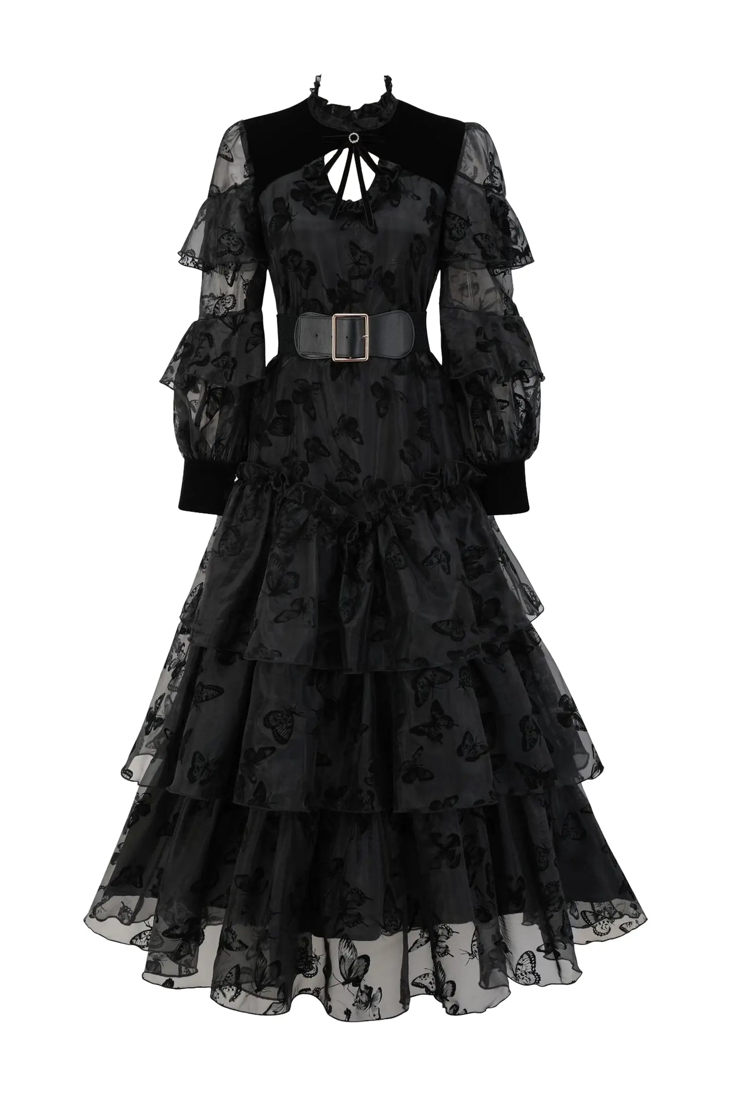 Marigold Black Belted Mesh Dress