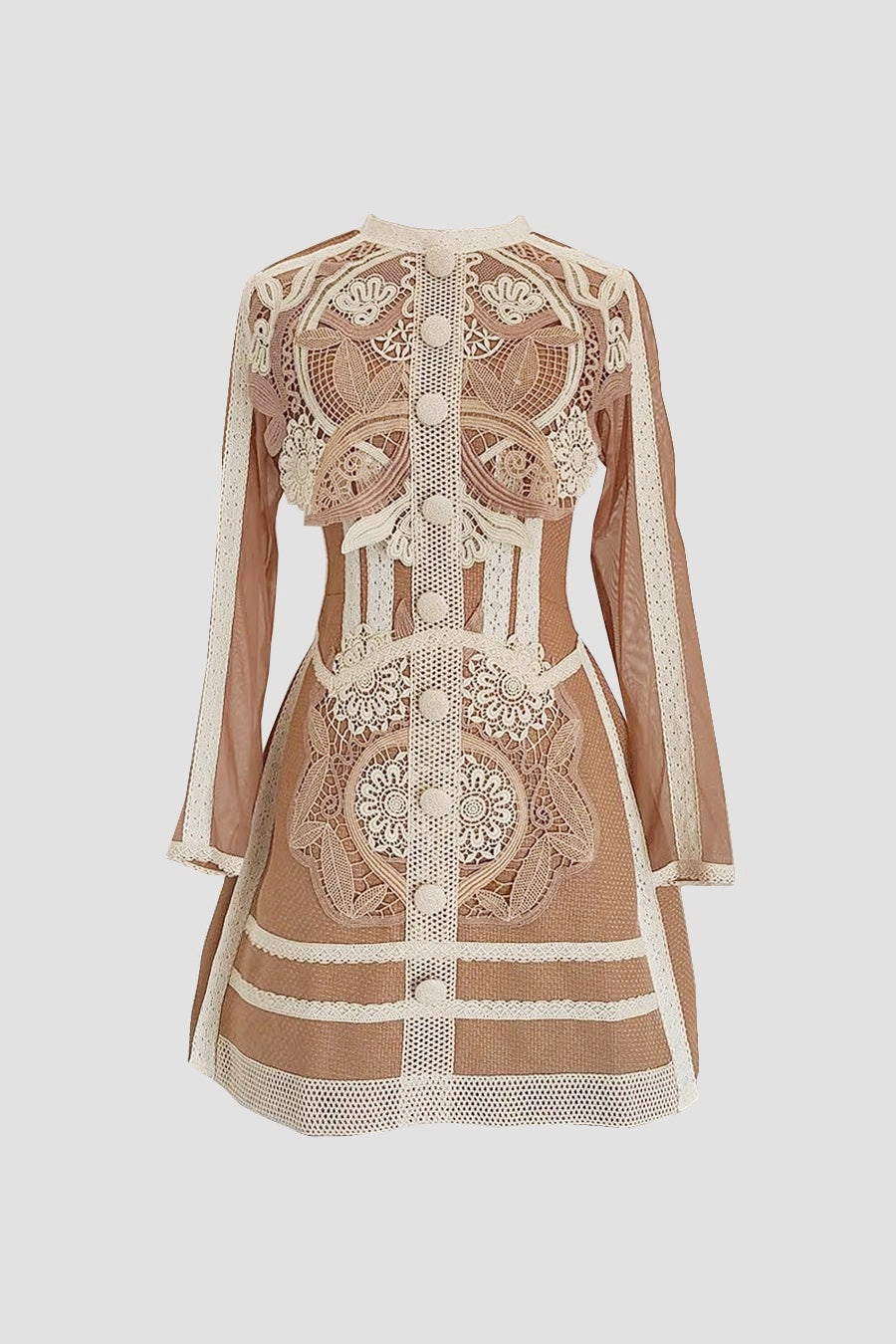 Virginia Embroidery Lace Long Sleeve Mini Dress