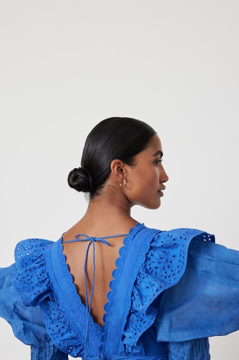 Solid Lace V-Neck Frill Mini Dress