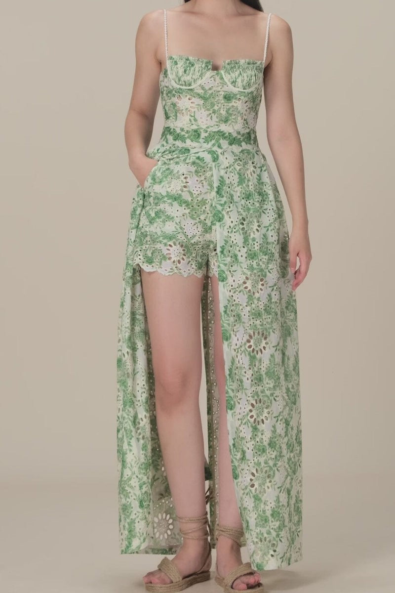 Lace Pleated Sleeveless Split Maxi Top & Mid Waist Mini Pants Set