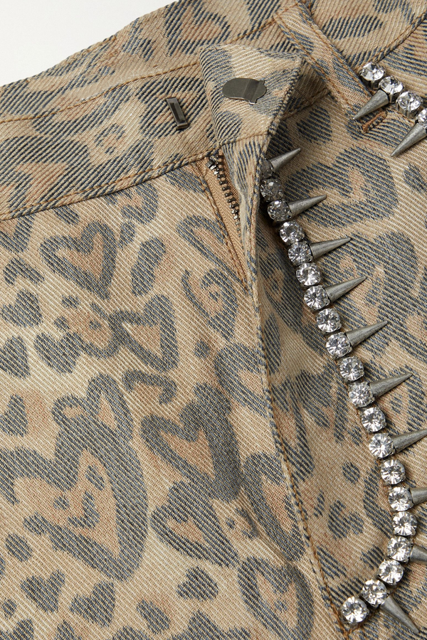 Monica Leopard Rhinestone Cutout Jeans