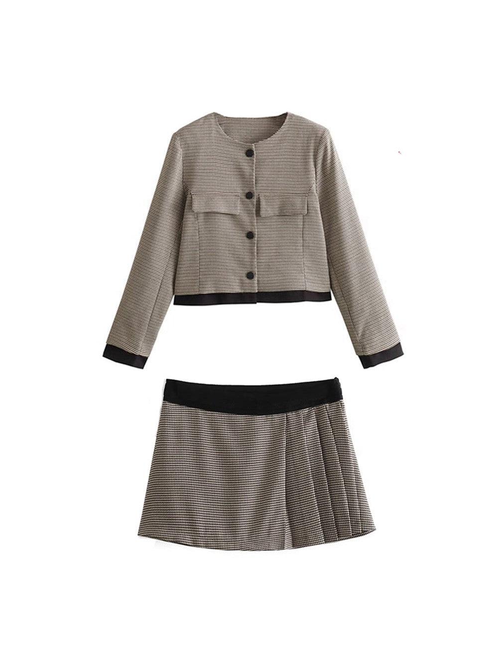 Gingham Print Short Blazer & Skirt Coord Set