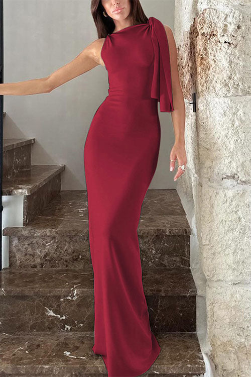 Meridress Elegant Sleeveless Tie Shoulder Bodycon Maxi Dress