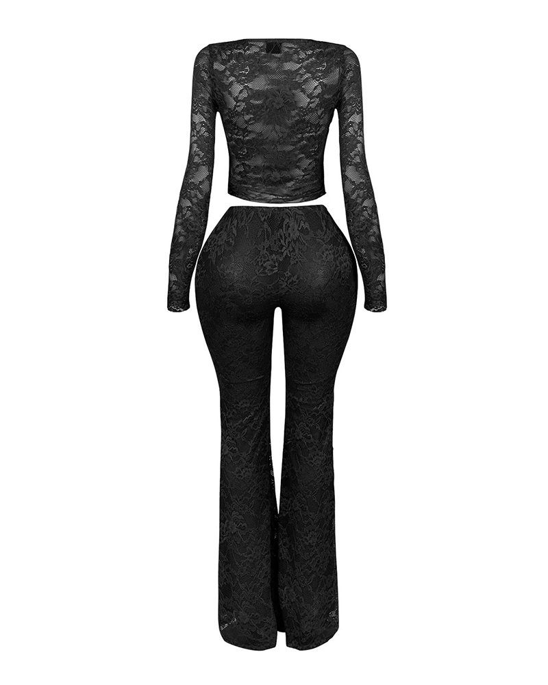 Long-Sleeved Lace Shirt Lace Pants Set