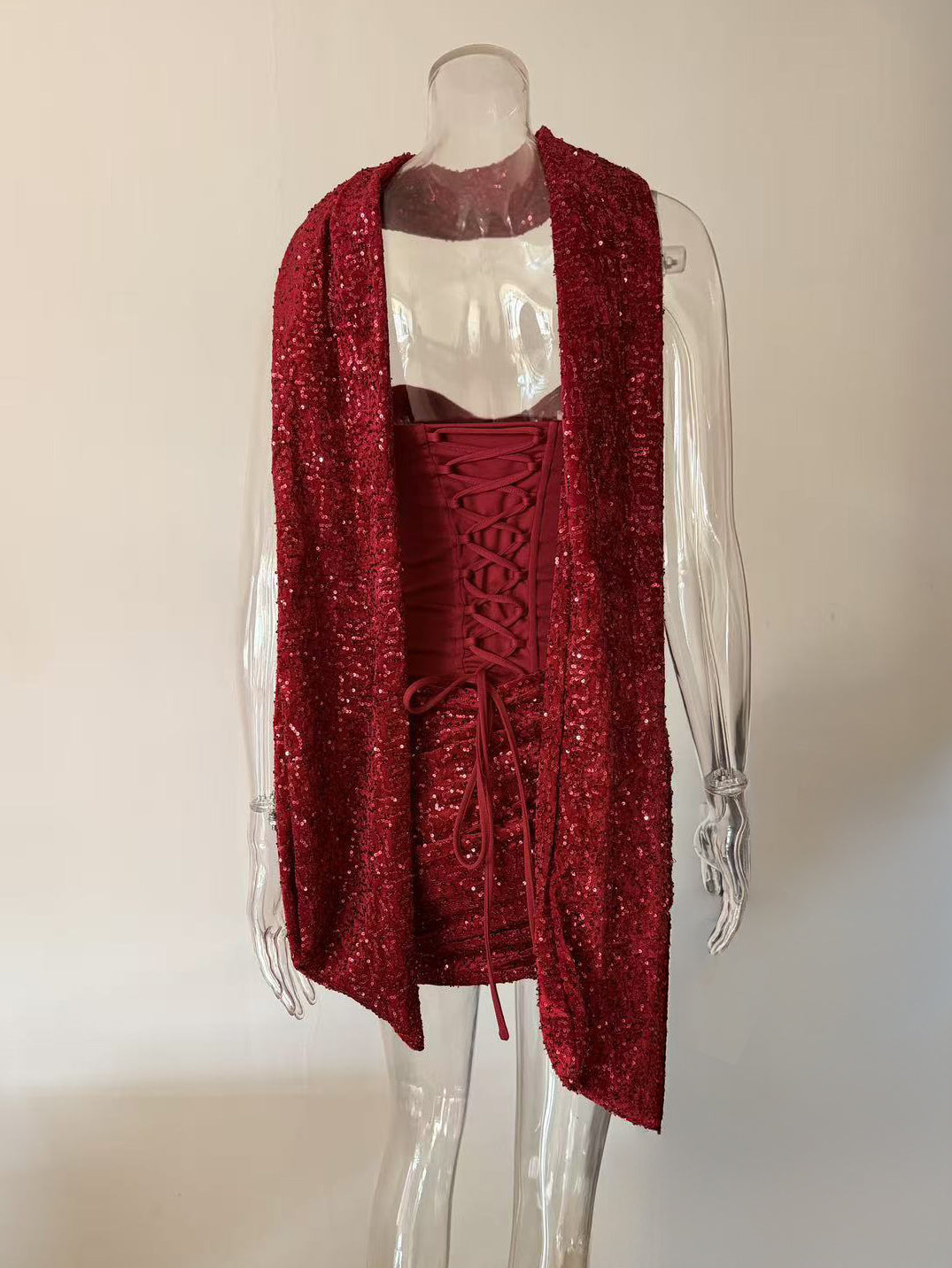 Sequin Corset Mini Party Dress With Scarf For Women 2026