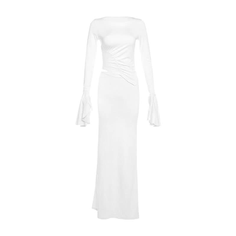 Long flared sleeve ruched maxi skirt set