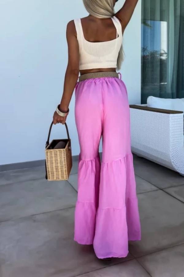 Casual elastic pants high waisted flared pants