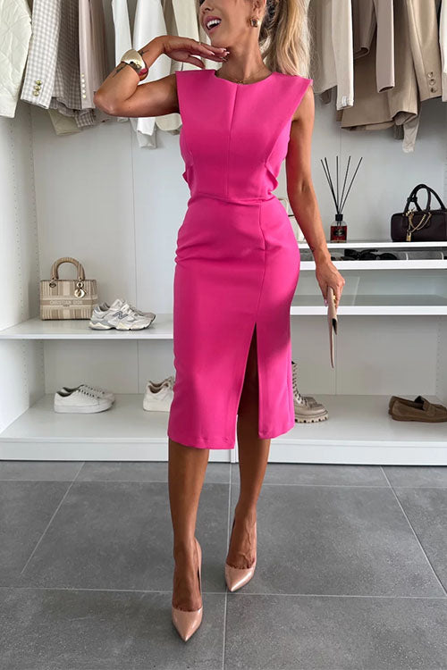 Meridress Crewneck Sleeveless Slit Bodycon Midi Dress