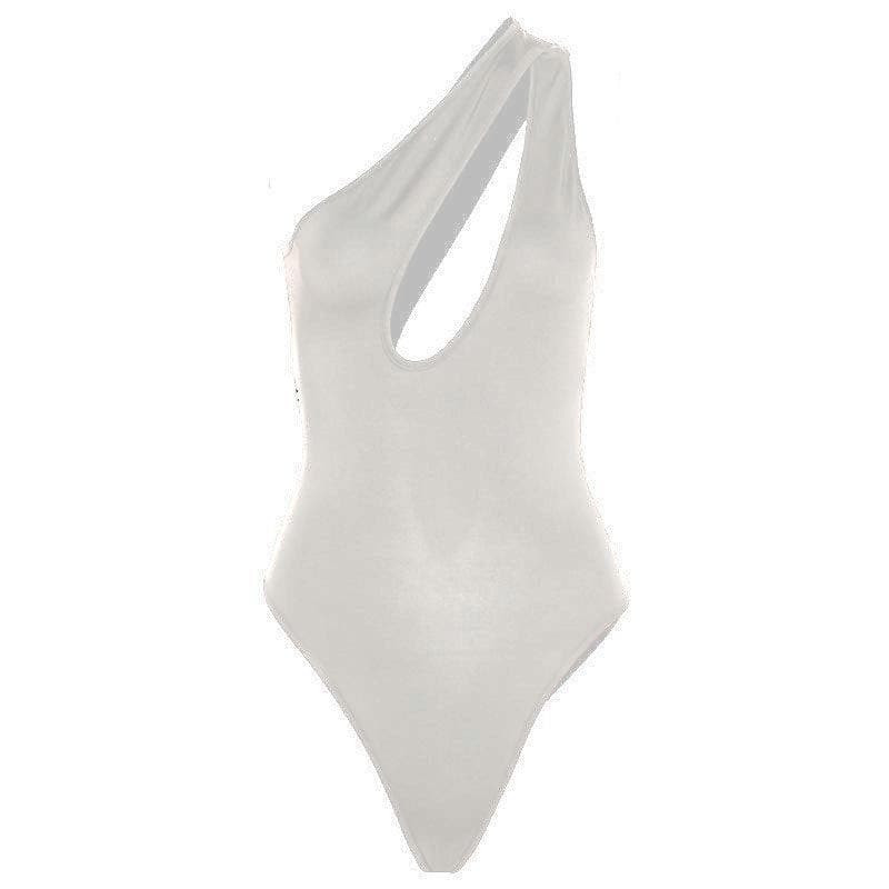 Solid One shoulder Hollow Out Bodysuit