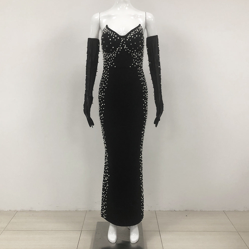 Strapless Sweetheart Rhinestone Embellished Bodycon Maxi Gown
