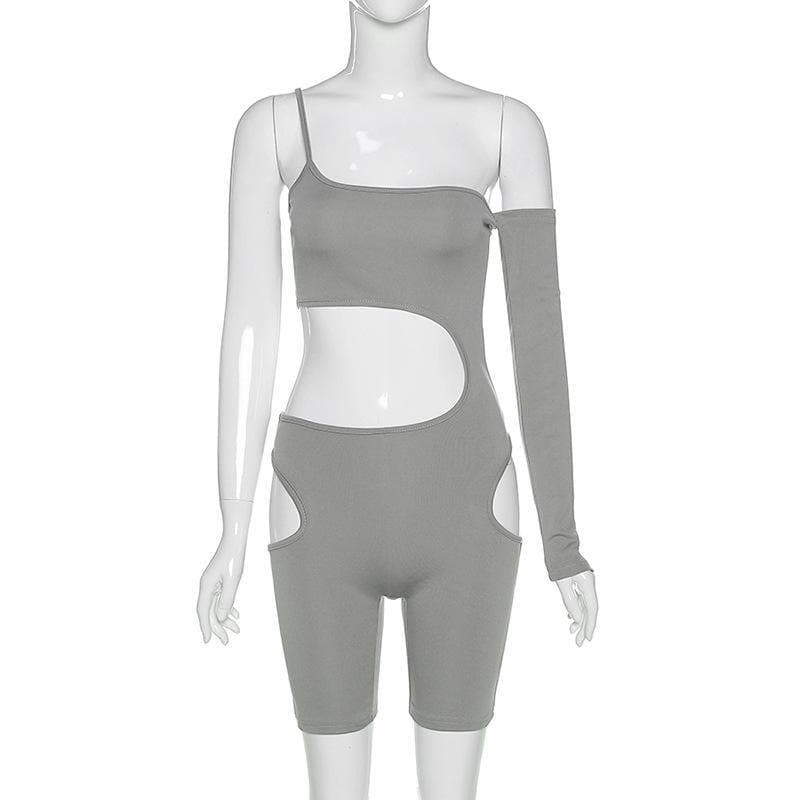 Halibuy One shoulder asymmetrical hollow out romper