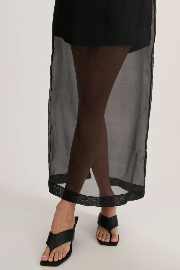 Embraces Modern Sheer Organza Pocket Oversized Tank and High Rise Slit Midi Skirt Set