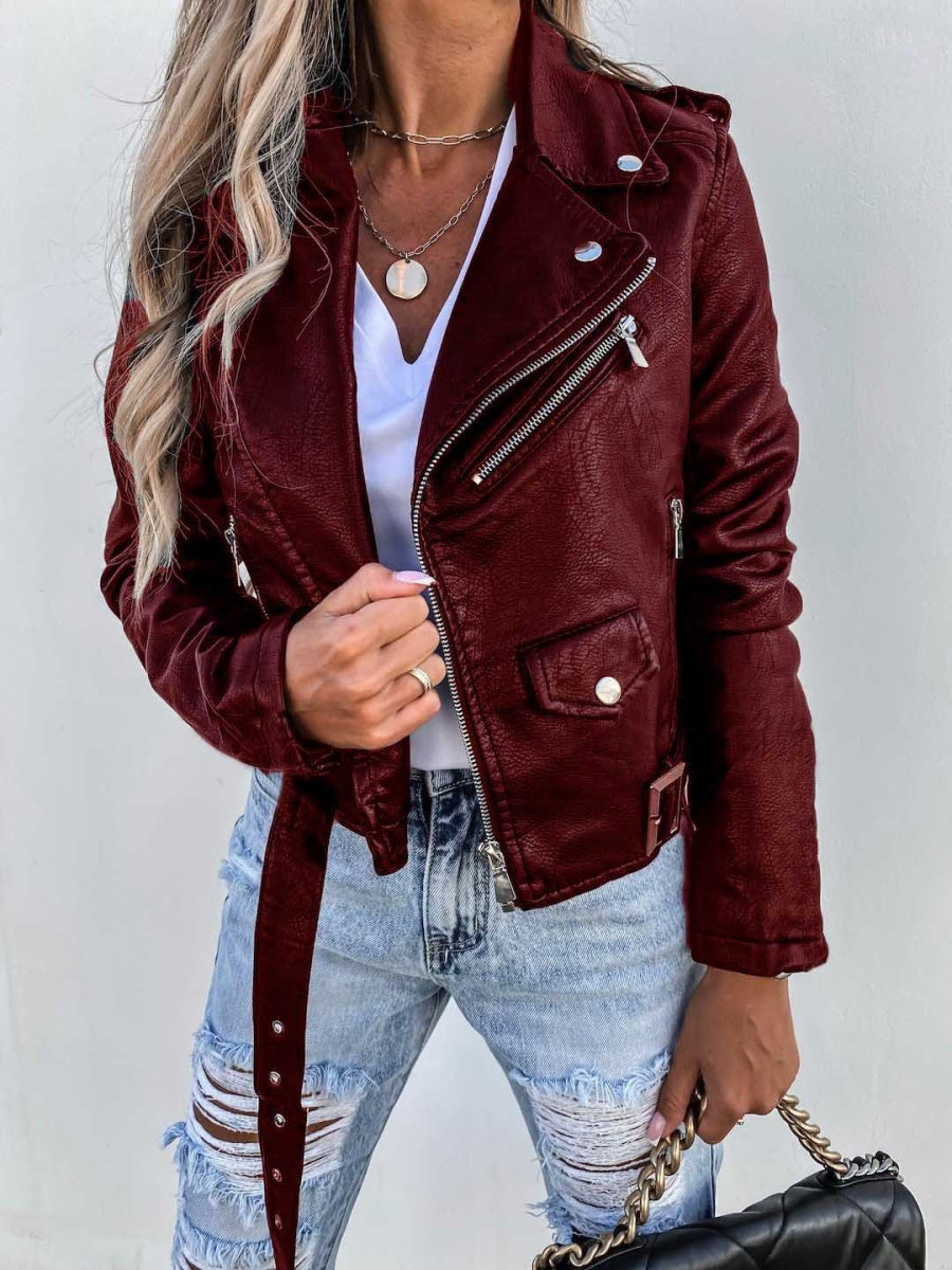 Pocket Zipper Short PU Leather Jackets