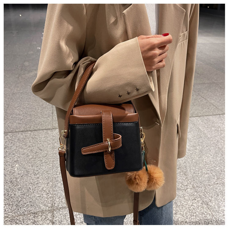 Sienna Buckle Mini Crossbody – Two-Tone PU Leather Shoulder Bag