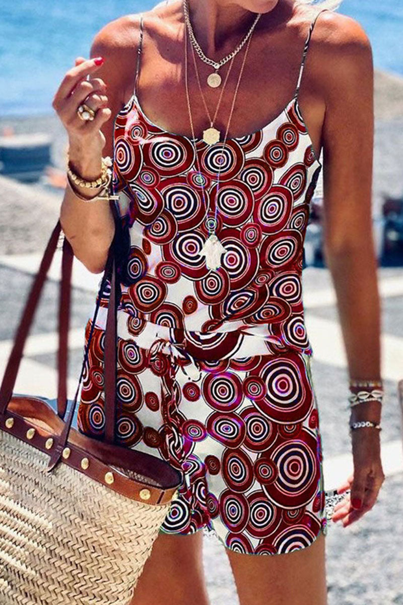 Fashion Street Print Patchwork Spaghetti Strap Sleeveless Two Pieces