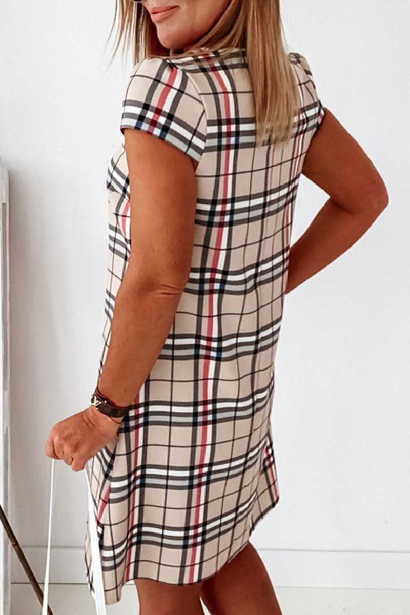 Elegant Plaid Striped Basic O Neck Dresses(6 Colors)