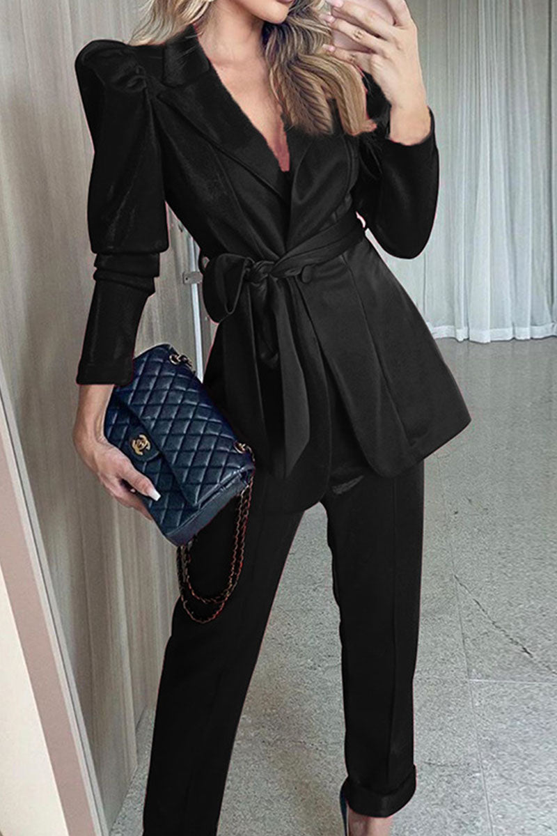 Fashion Street Solid Patchwork Turndown Collar Long Sleeve Two Pieces