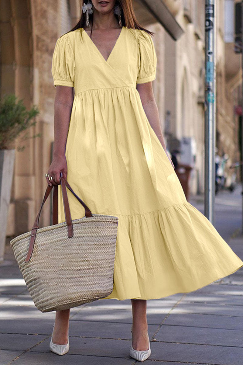 Fashion Casual Solid Split Joint V Neck Princess Dresses(4 colors)