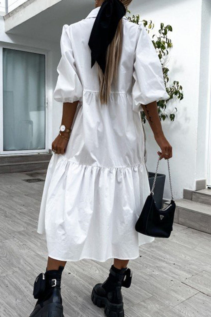 Fashion Street Solid Turndown Collar Princess Dresses(3Colors)