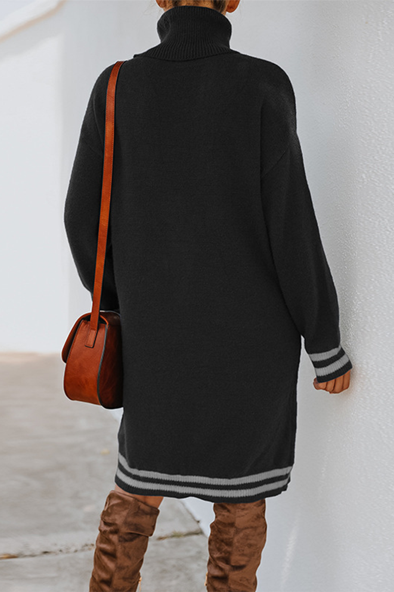 Casual Striped Basic Turtleneck Dresses