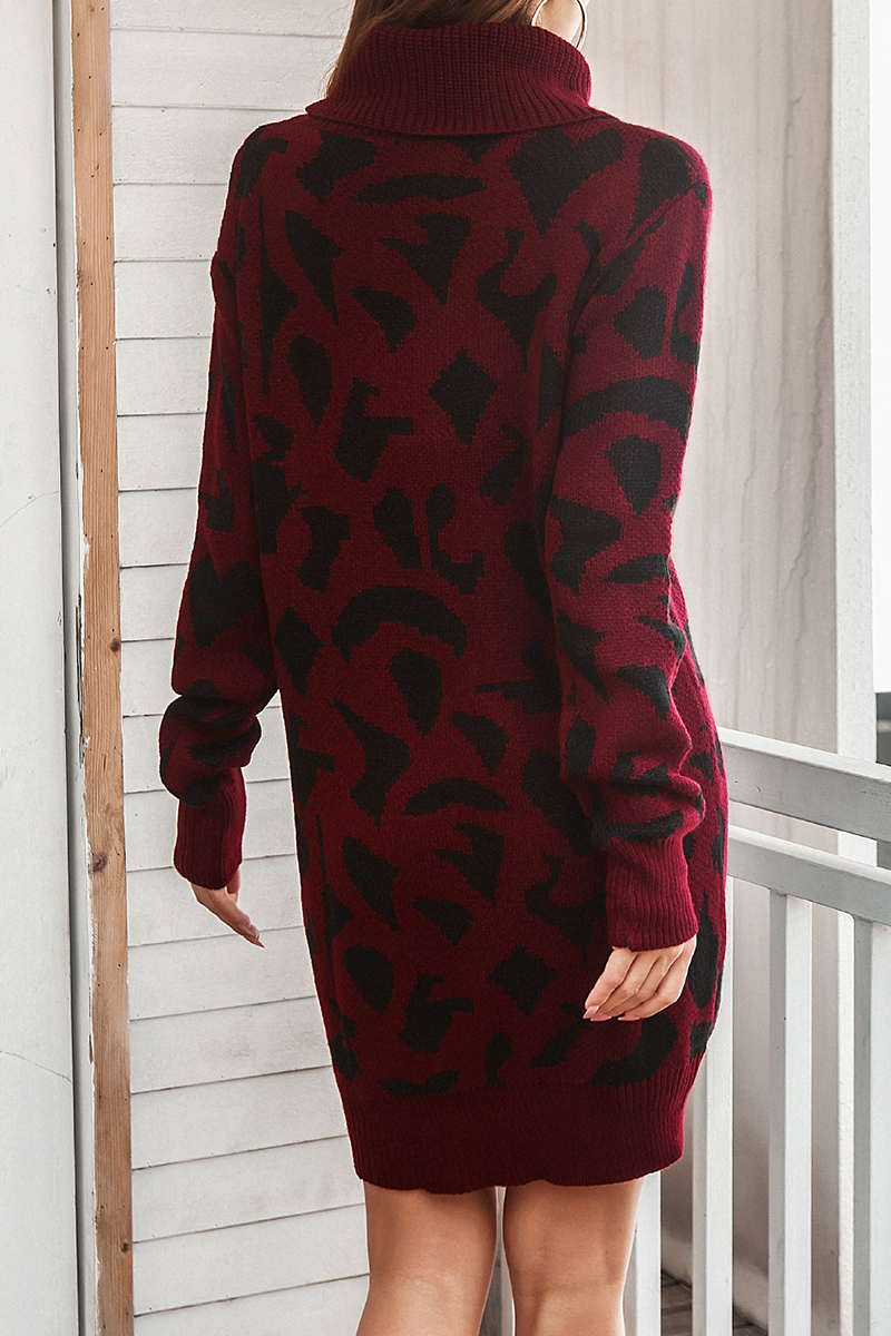 Casual Print Contrast Turtleneck Dresses Sweater