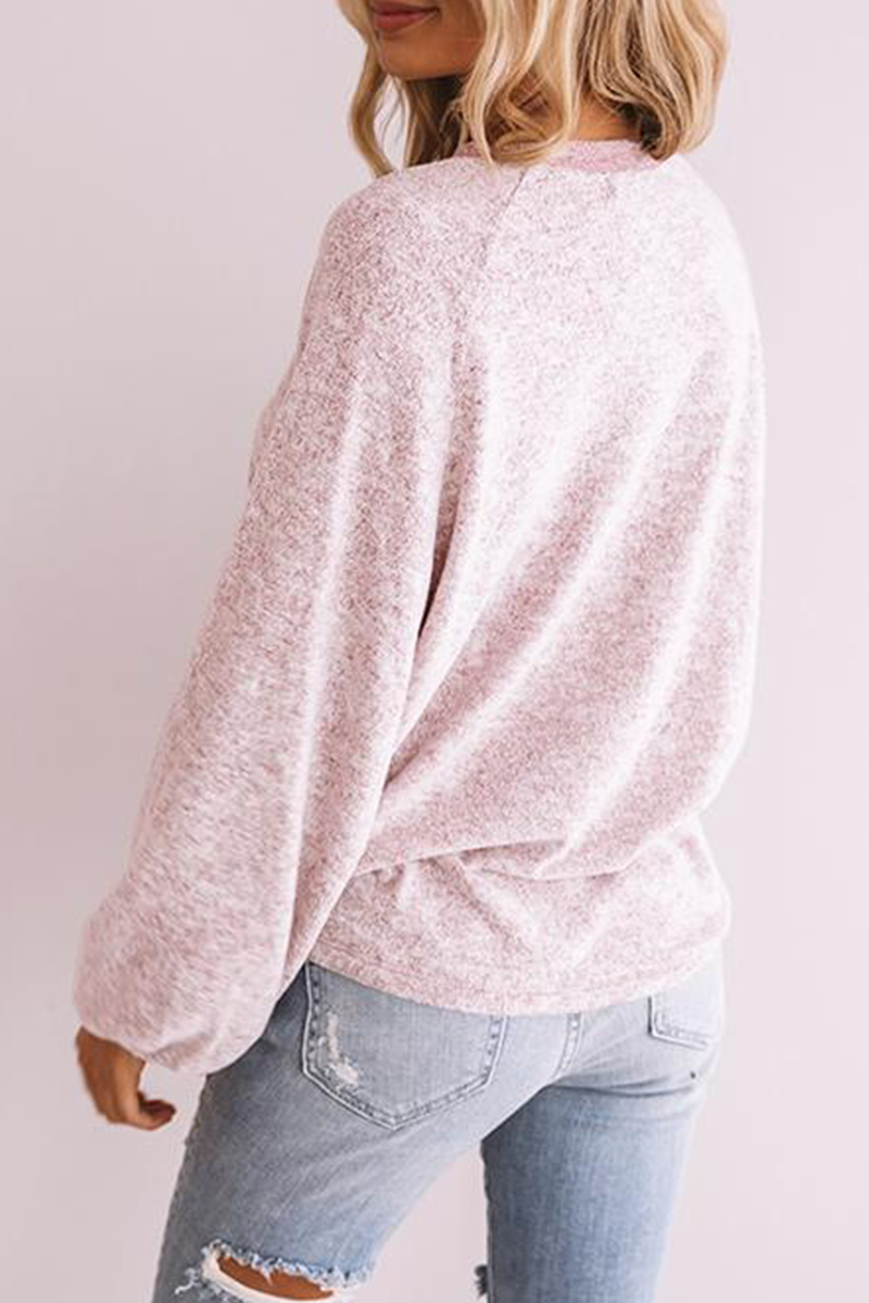Casual Patchwork Buckle Contrast O Neck Tops