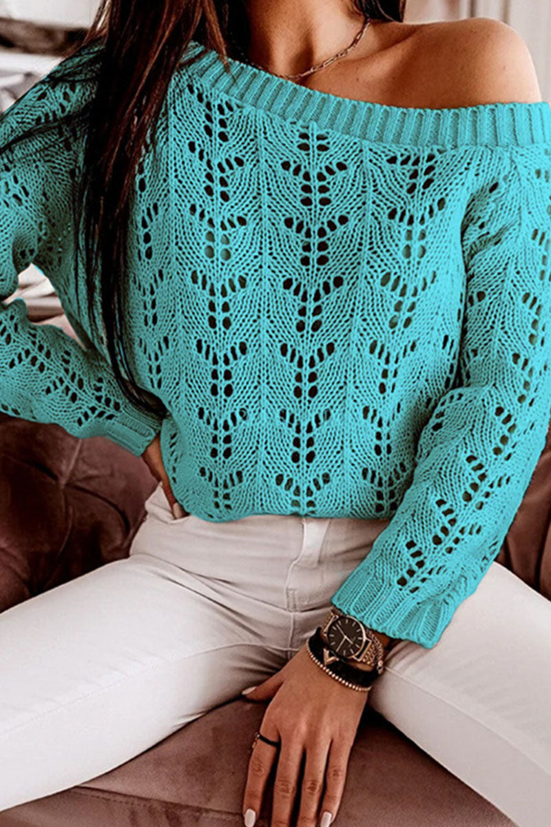 Fashion Casual Solid Hollowed Out O Neck Tops