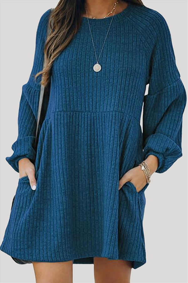 Casual Street Solid Patchwork Pocket O Neck Princess Dresses