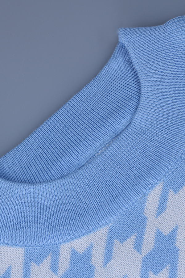 Fashion Street Geometric Patchwork Contrast O Neck Sweater(3 Colors)