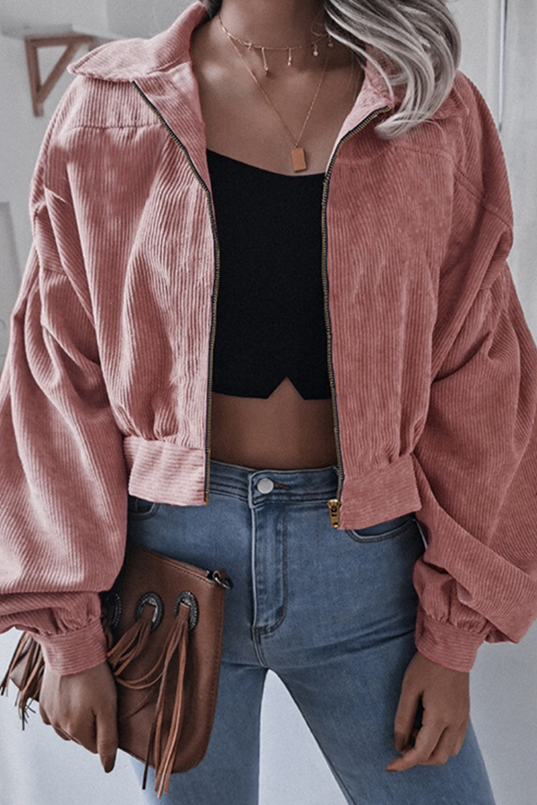 Casual Street Solid Split Joint Zipper Turndown Collar Outerwear